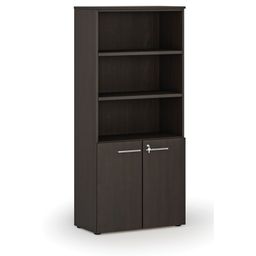 Kombinovaná kancelárska skriňa PRIMO WOOD, dvere na 2 poschodia, 800 x 420 x 1781 mm, wenge