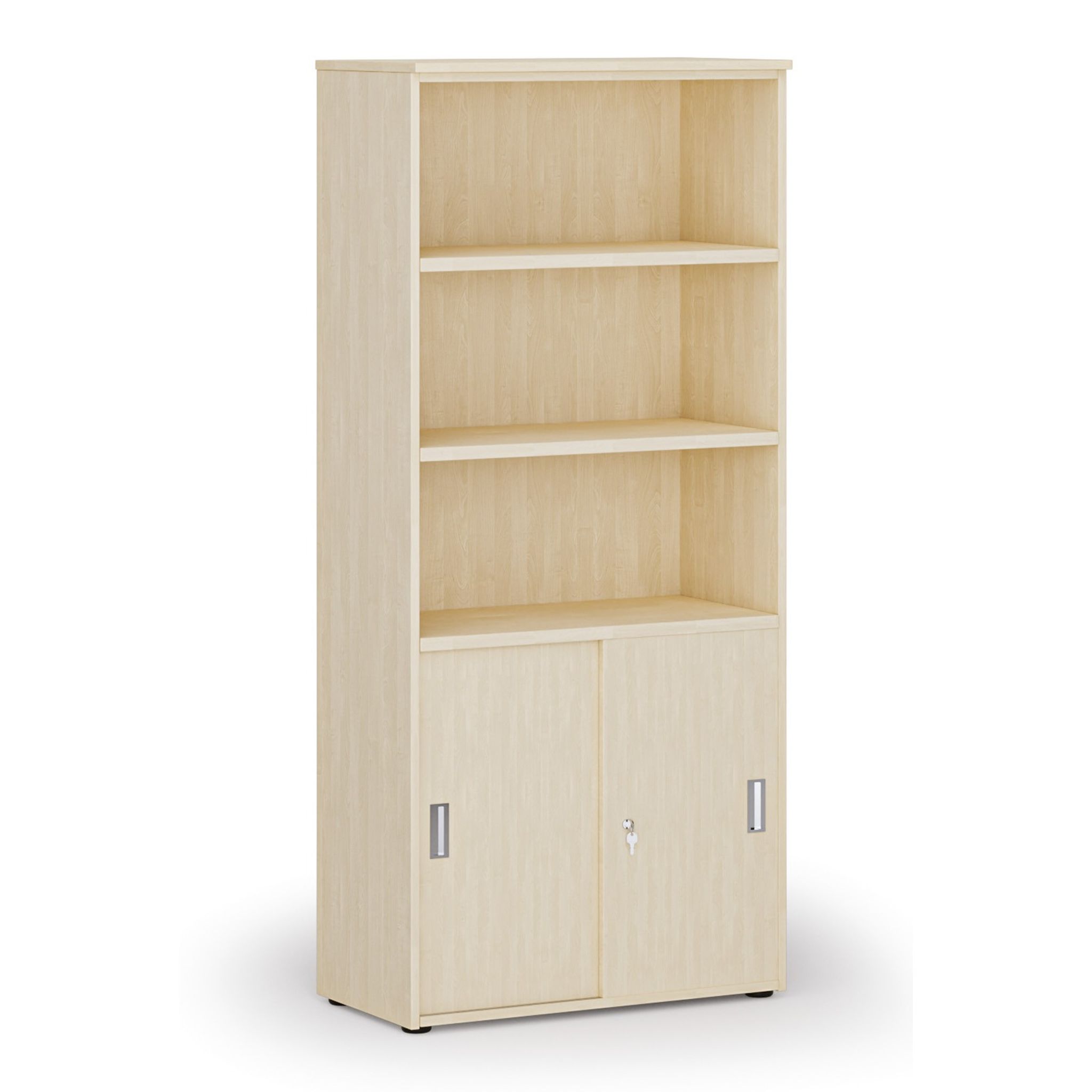 Kombinovaná kancelárska skriňa PRIMO WOOD, zasúvacie dvere na 2 poschodia, 800 x 420 x 1781 mm