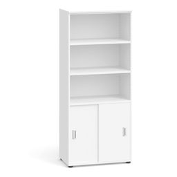 Kombinovaná kancelárska skriňa PRIMO, zasúvacie dvere na 2 poschodia, 800 x 420 x 1781 mm, biela