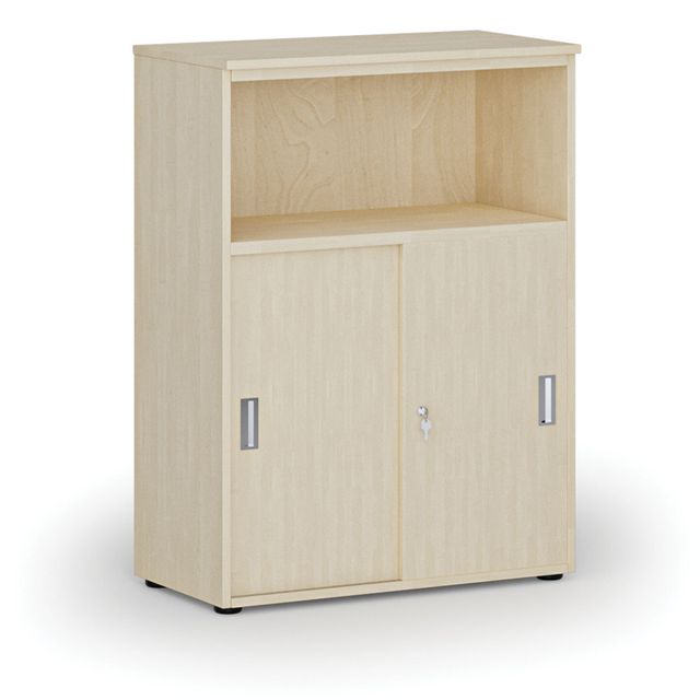 Kombinovaná kancelárska skriňa so zásuvnými dverami PRIMO WOOD, 1087 x 800 x 420 mm, breza