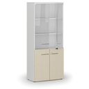 Kombischrank PRIMO WHITE mit Holz- und Glastür, 800 x 420 x 1781 mm, Weiß/Birke