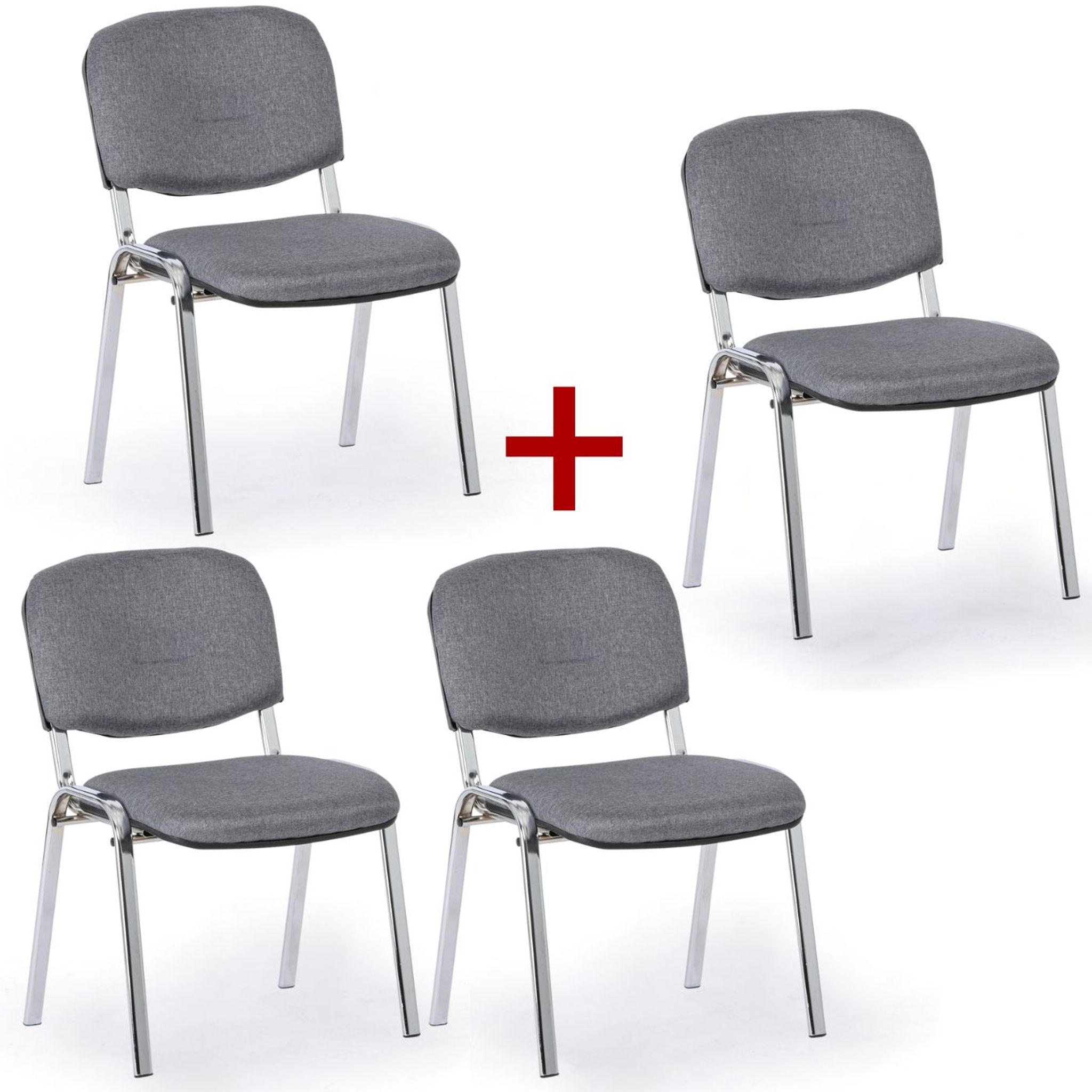 Konferenčná stolička VIVA PLUS 3+1 ZADARMO - chrómované nohy, sivá