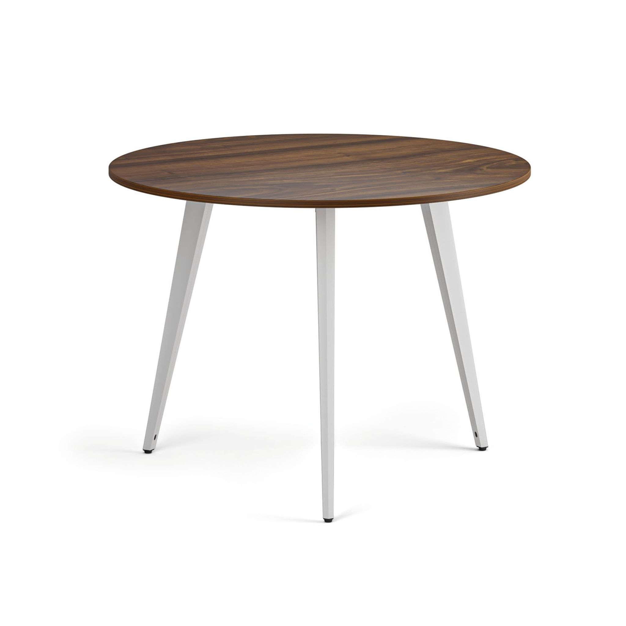 Konferenční stůl PRIMO VIBE, průměr 100 cm, bílá podnož, ořech