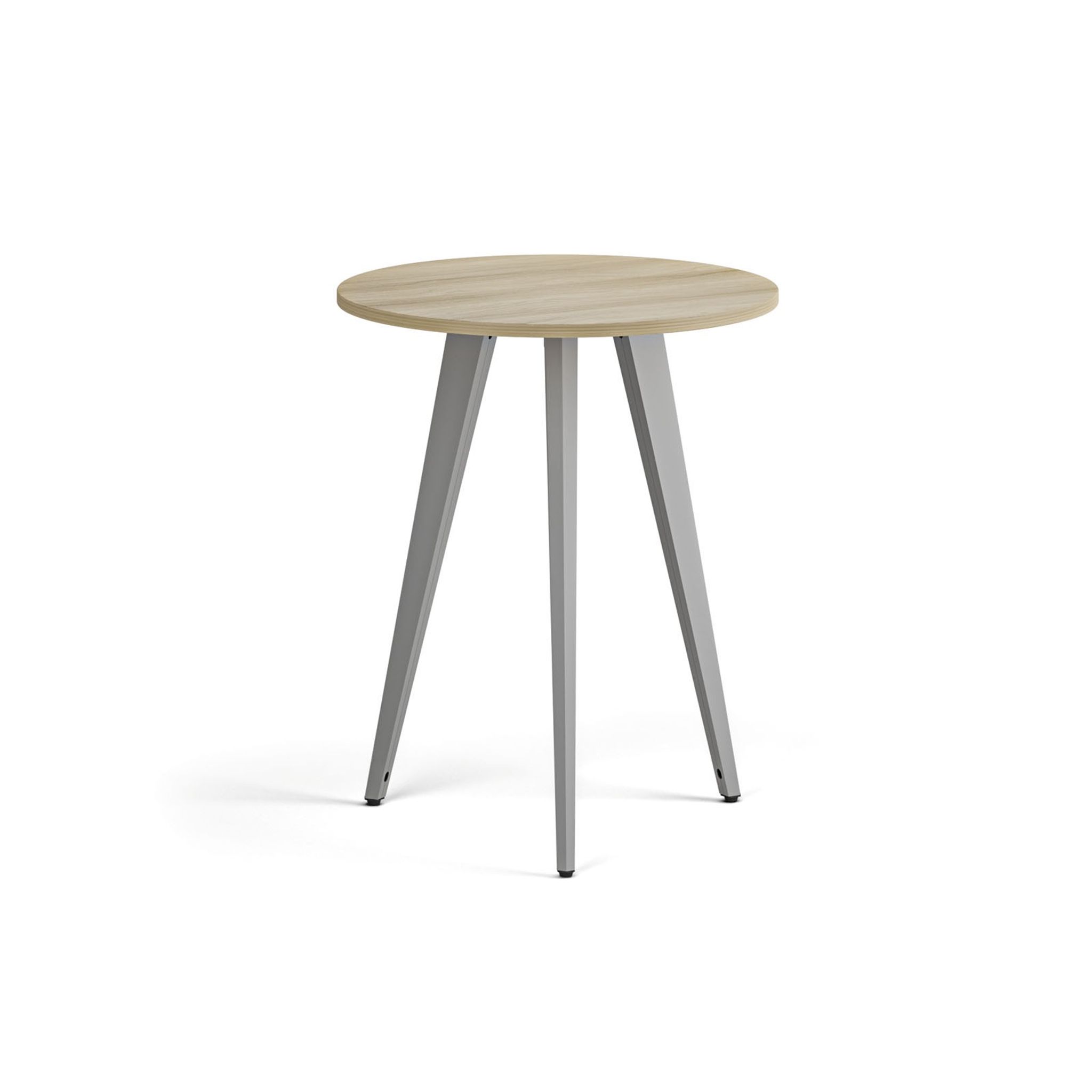Konferenční stůl PRIMO VIBE, průměr 60 cm, šedostříbrná podnož, dub přírodní