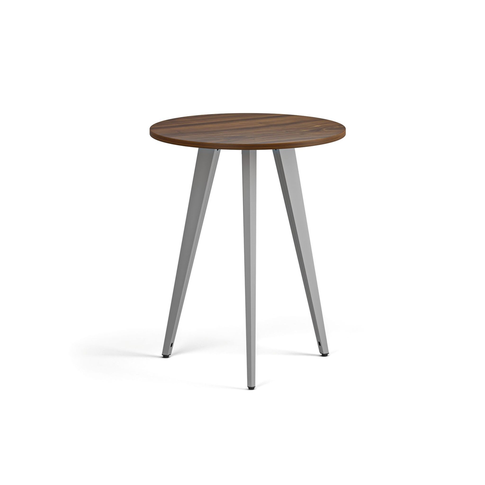 Konferenční stůl PRIMO VIBE, průměr 60 cm, šedostříbrná podnož, ořech