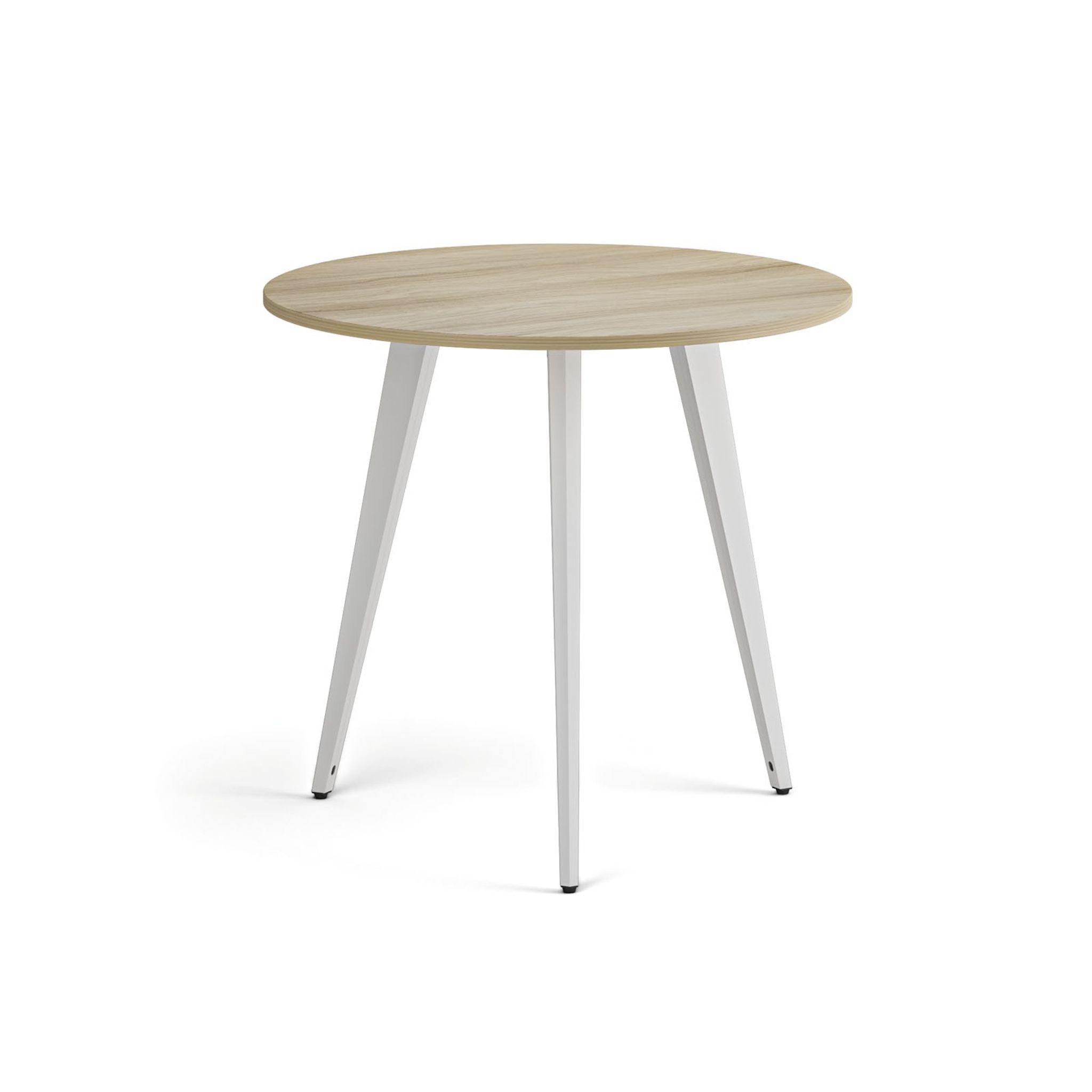 Konferenční stůl PRIMO VIBE, průměr 80 cm, bílá podnož, dub přírodní