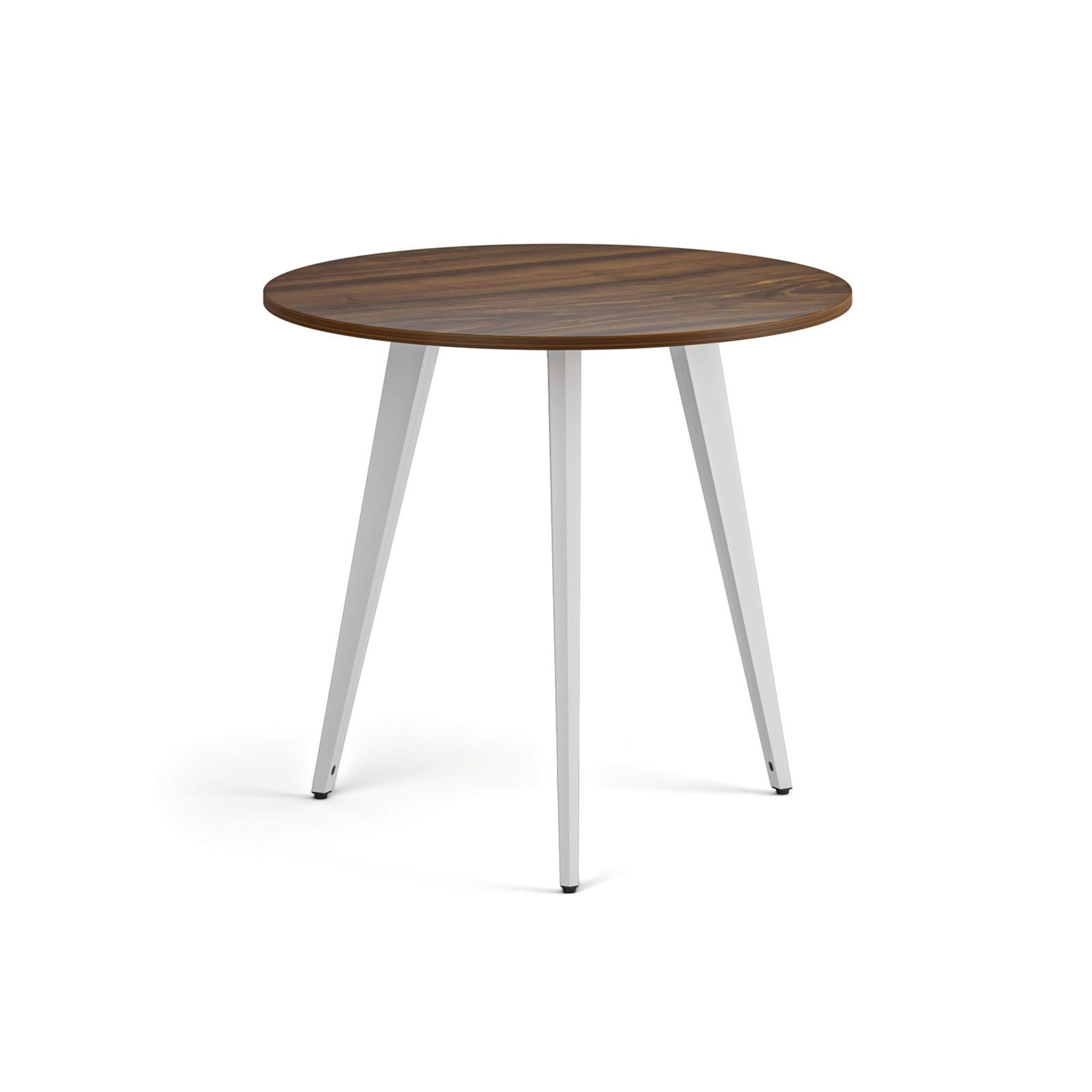 Konferenční stůl PRIMO VIBE, průměr 80 cm, bílá podnož, ořech