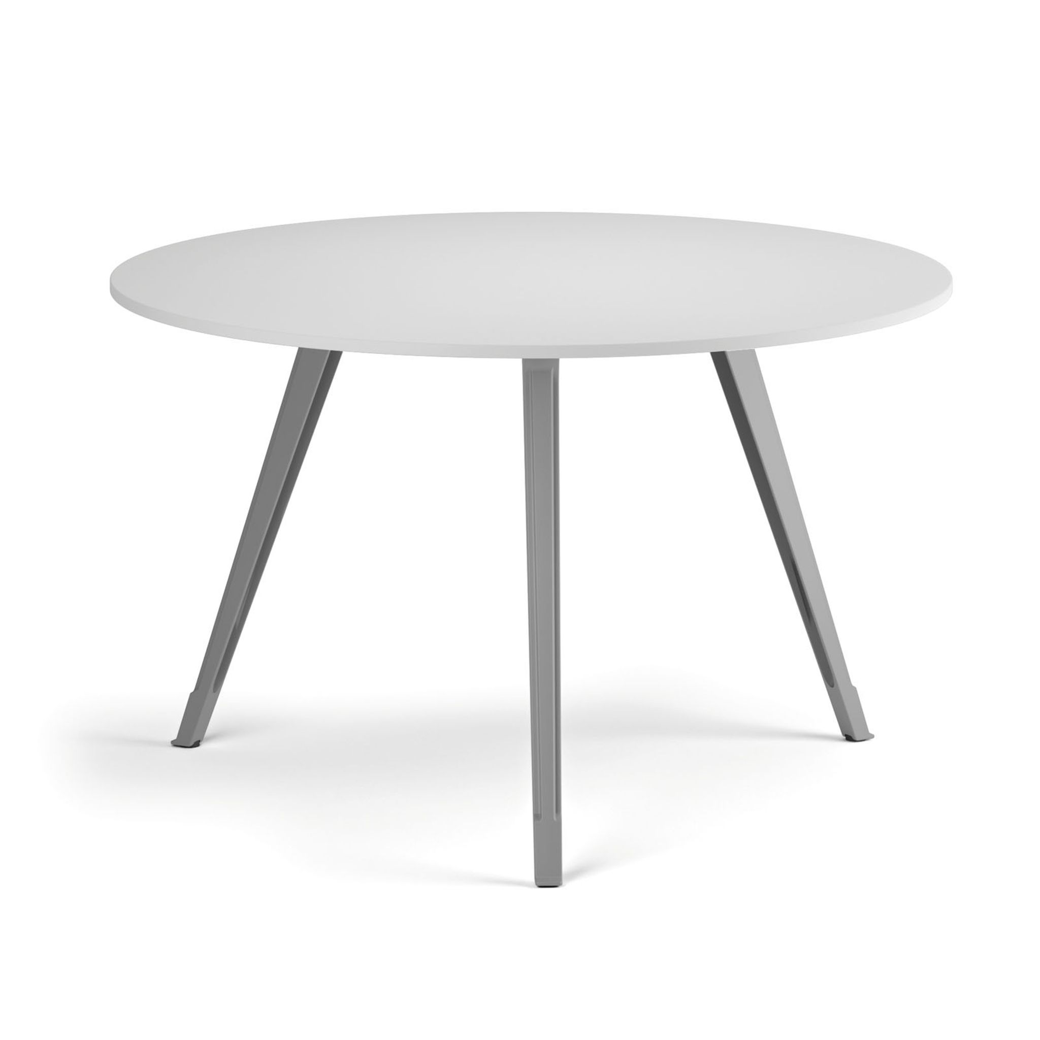Konferenční stůl PRIMO ZEN, průměr 120 cm, šedostříbrná podnož, bílá