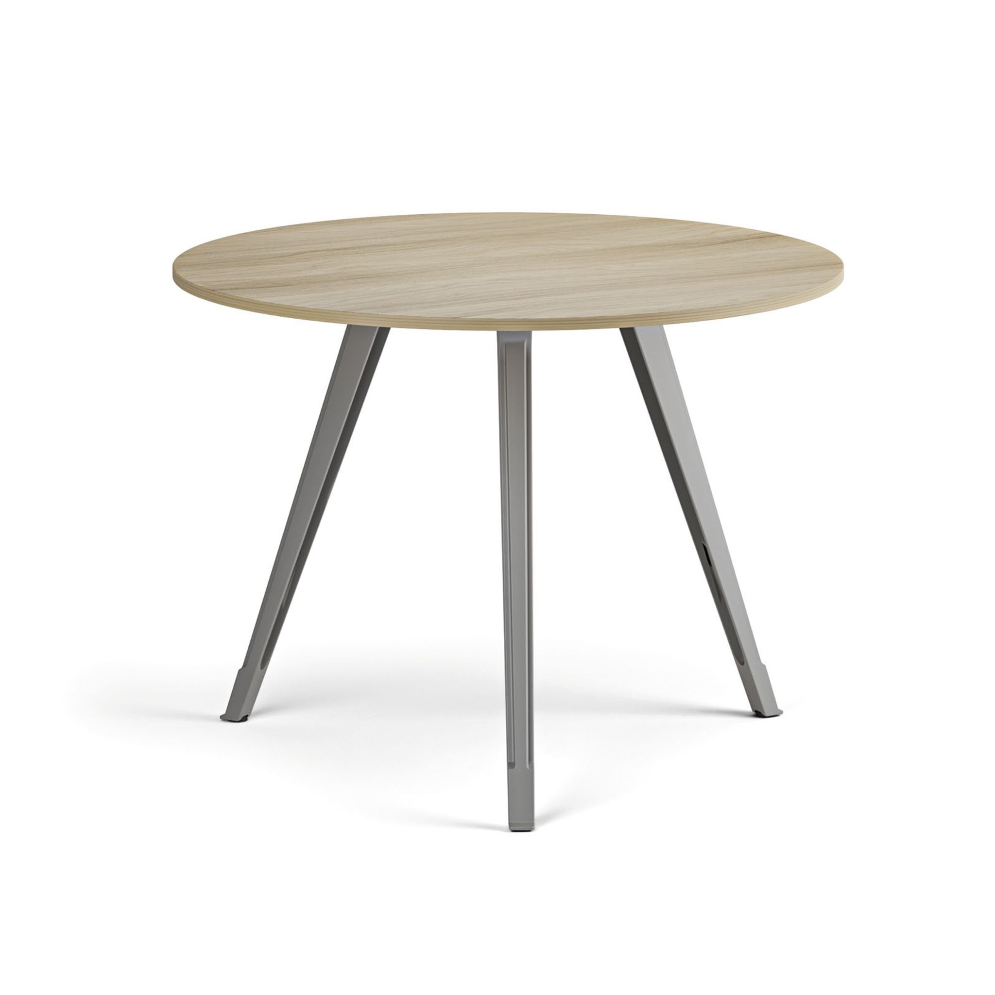 Konferenční stůl PRIMO ZEN, průměr 120 cm, šedostříbrná podnož, dub přírodní