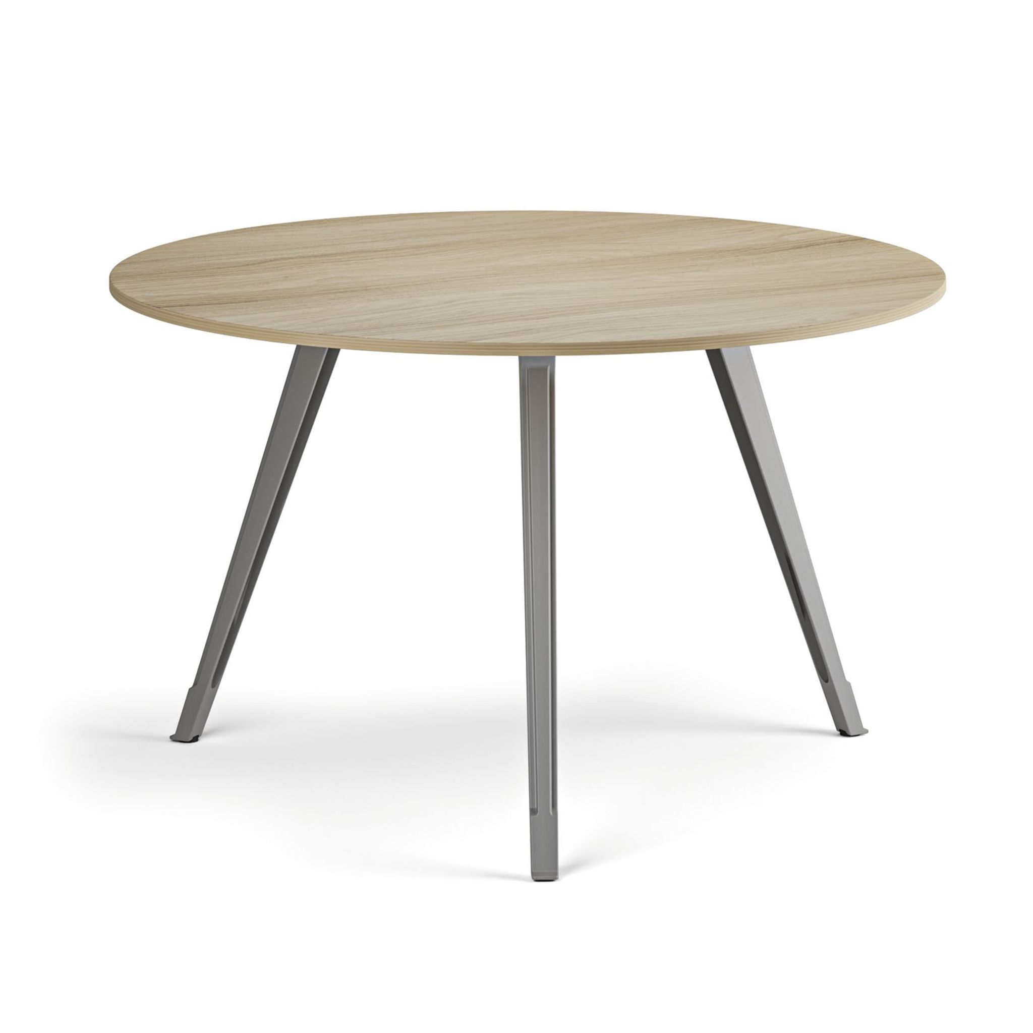 Konferenční stůl PRIMO ZEN, průměr 120 cm, šedostříbrná podnož, dub přírodní