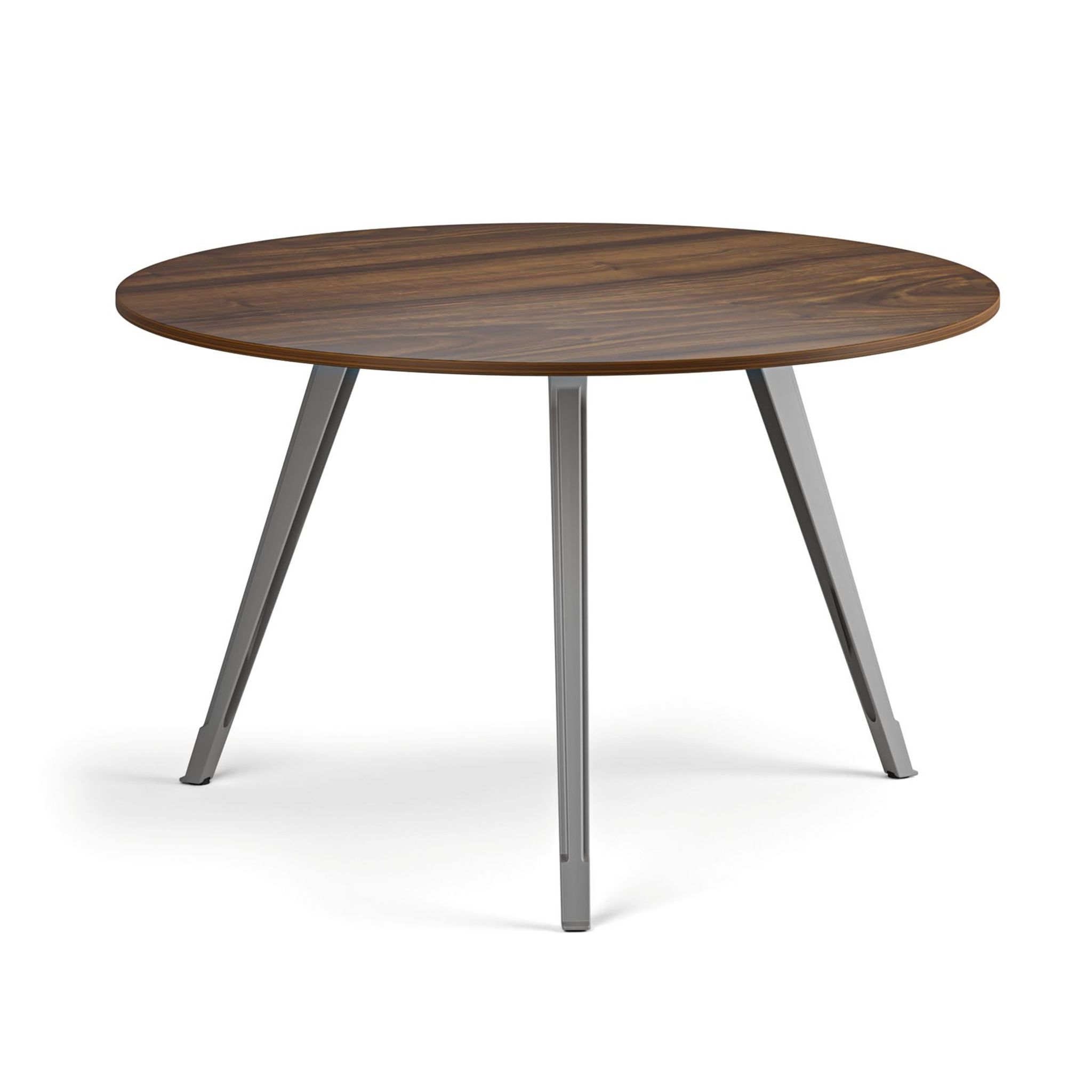 Konferenční stůl PRIMO ZEN, průměr 120 cm, šedostříbrná podnož, ořech