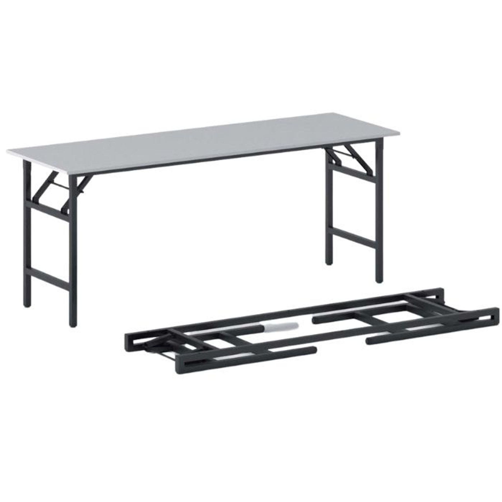 Konferenčný stôl FAST READY, 170x50 cm, čierna podnož, sivá
