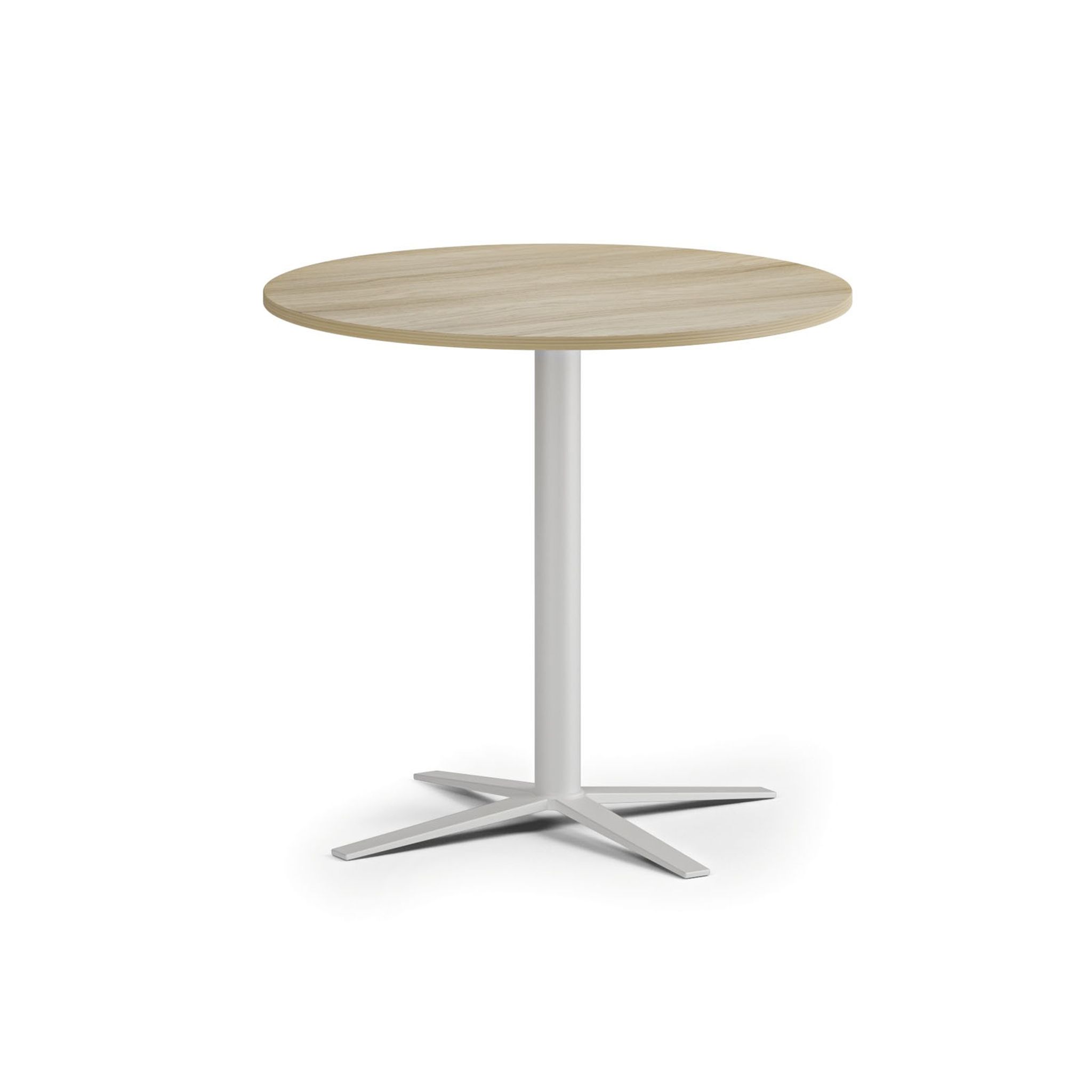 Konferenčný stolík AURA, priemer 80 cm, biela podnož, dub prírodný