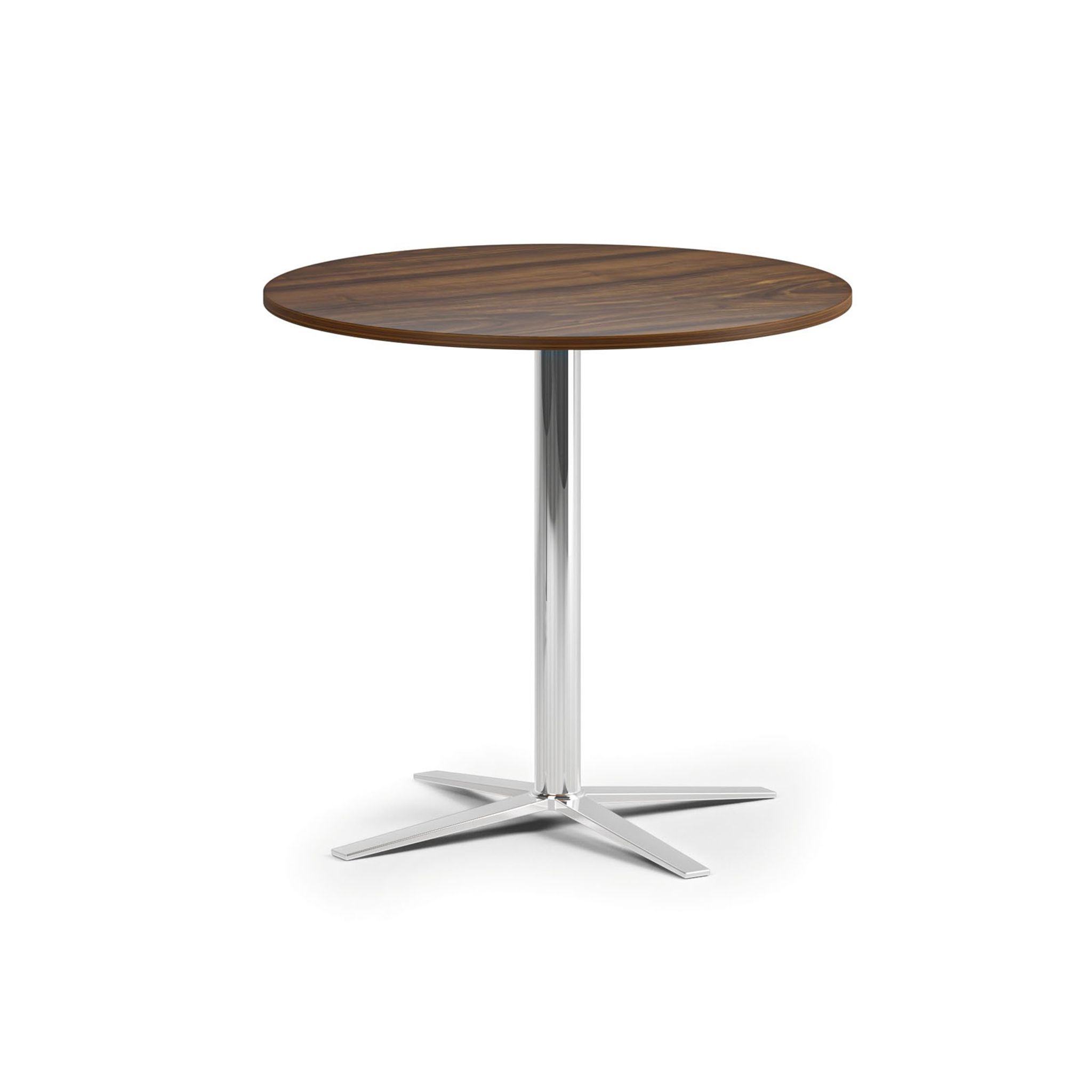 Konferenčný stolík AURA, priemer 80 cm, chróm podnož, orech