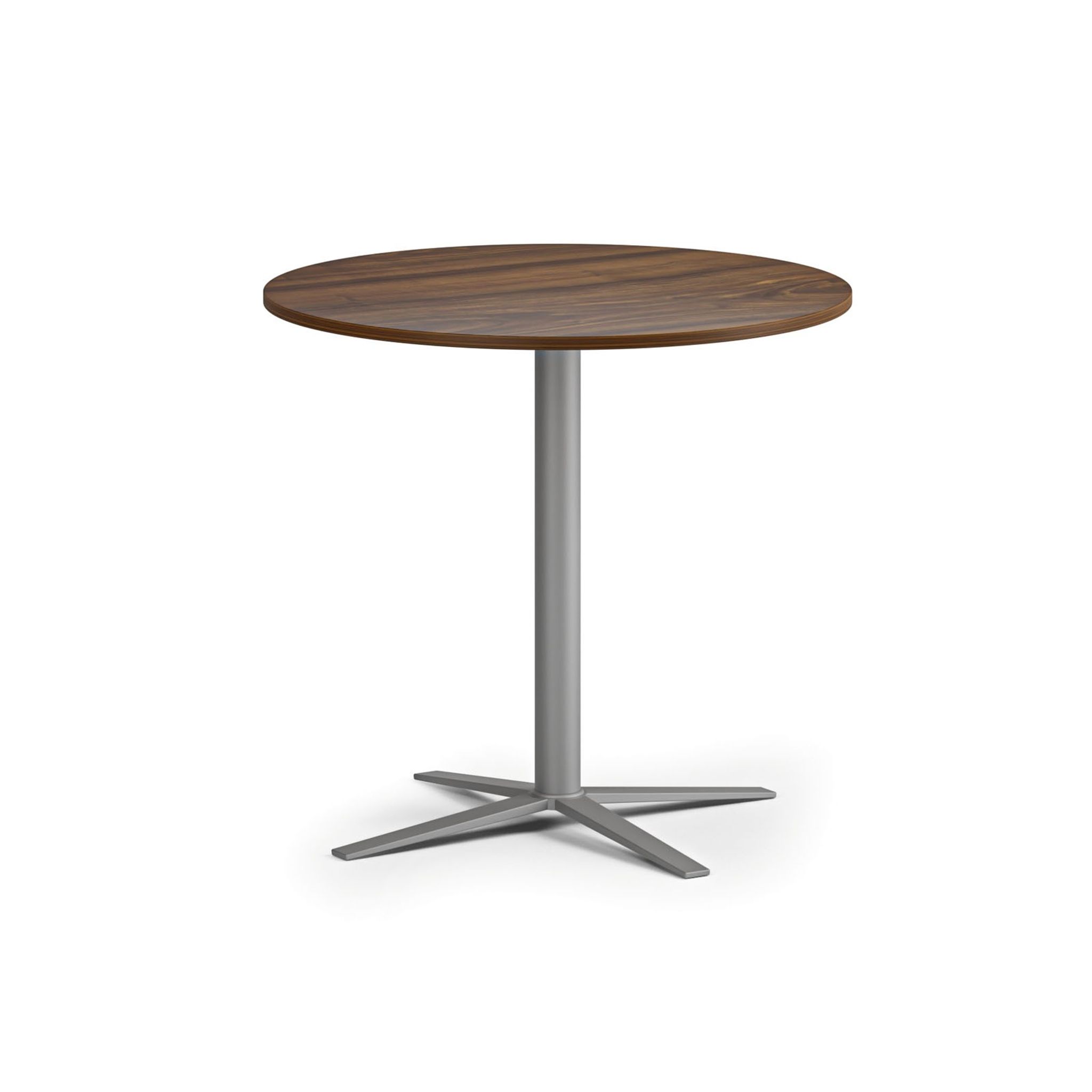Konferenčný stolík AURA, priemer 80 cm, sivostrieborná podnož, orech