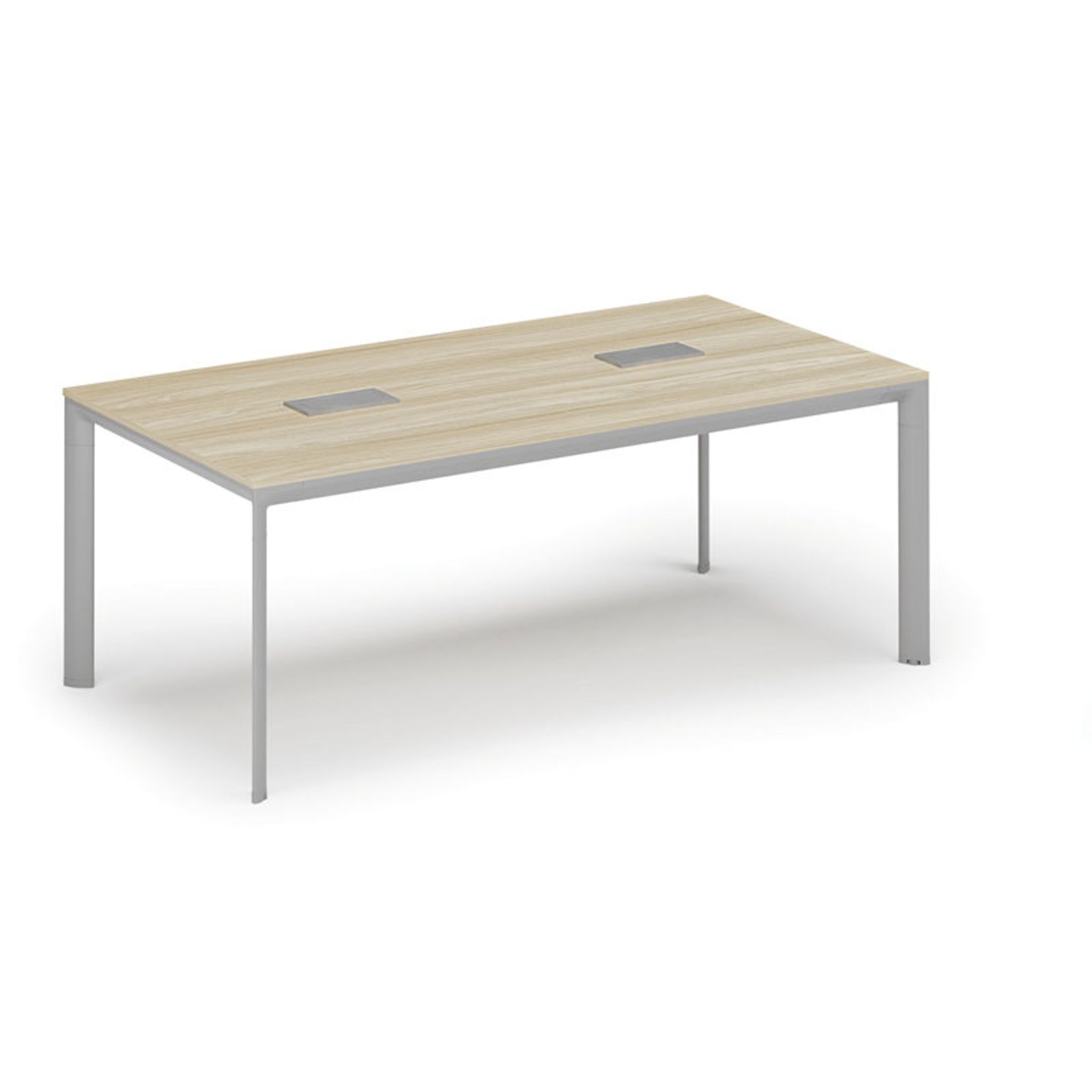 Konferenztisch PRIMO INVITATION 200x100 cm, 2x Tischsteckdose TYP III - silber, Eiche natur