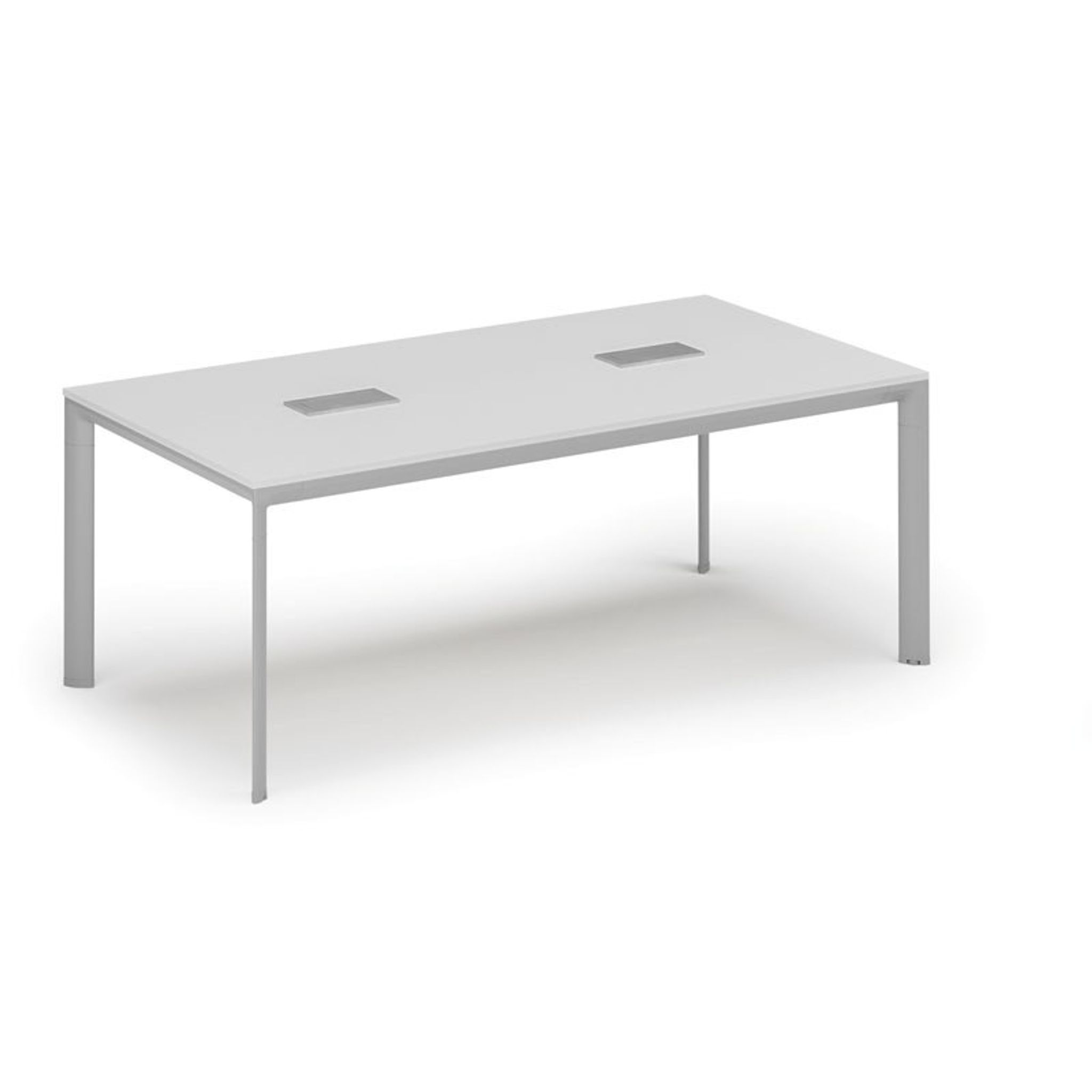 Konferenztisch PRIMO INVITATION 200x100 cm, 2x Tischsteckdose TYP VI - silber, weiß