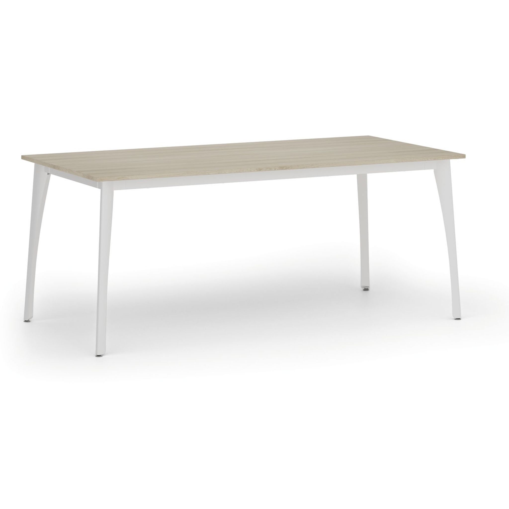 Konferenztisch PRIMO OMEGA, 180x90 cm, weißes Metallgestell, Eiche natur
