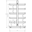 Konzolový regál, obojstranný, 2000 x 1380 x 1144 mm, 6 poschodí