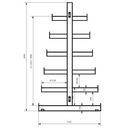 Konzolový regál přístavný, oboustranný, stromečkový, 2003 x 1329 x 1144 mm, 6 pater