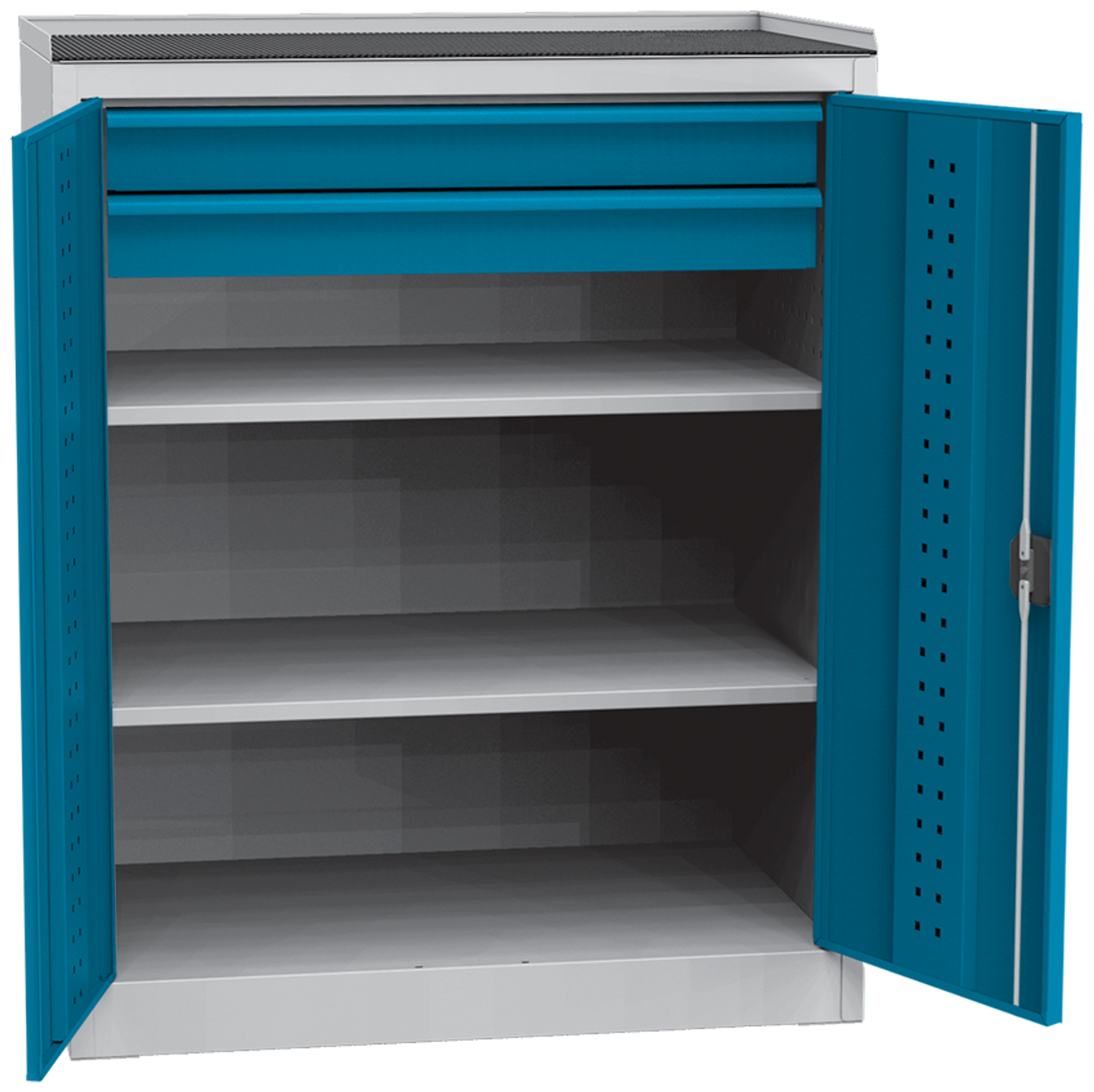 KOVOS niedriger Werkzeugschrank, 2 Einlegeböden, 2 Schubladen, 950 x 500 x 1180 mm