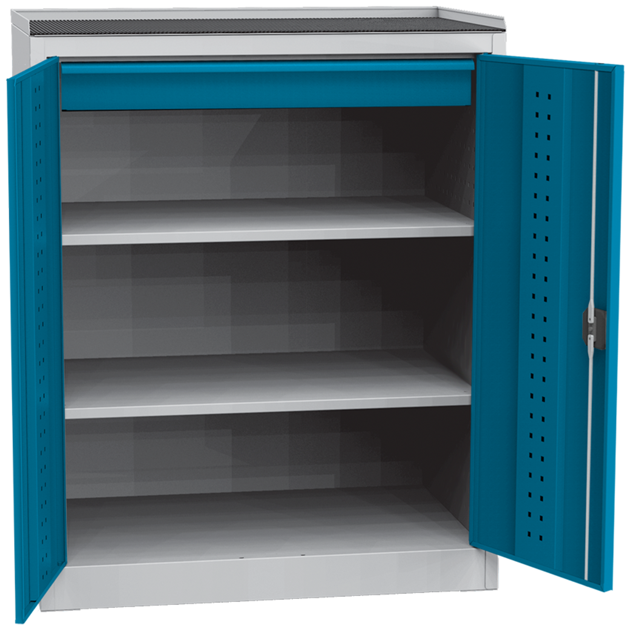 KOVOS niedriger Werkzeugschrank, 2 Fachböden, 1 Schublade, 950 x 500 x 1180 mm