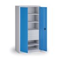KOVOS Regal-Werkzeugschrank, 4 Fachböden, 4 Schubladen, gelocht, 950 x 600 x 1950 mm, blau