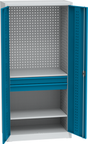 KOVOS Regal-Werkzeugschrank, Lochblech, 2 Fachböden, 2 Schubladen, 950 x 500 x 1950 mm