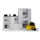 KOVOS Regal-Werkzeugschrank, Lochblech, 4 Fachböden, 2 Schubladen, 950 x 600 x 1950 mm, grau