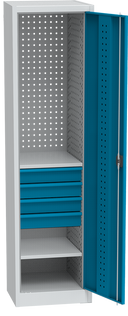 KOVOS Schmaler Werkstatt-Schubladen-Werkzeugschrank, 2 Einlegeböden, 4 Schubladen, verschweißt, 505 x 500 x 1950 mm