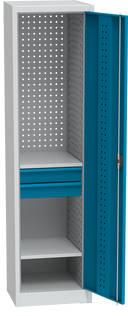 KOVOS schmaler Werkstatt-Schubladen-Werkzeugschrank, 2 Fachböden, 2 Schubladen, geschweißt, 505 x 500 x 1950 mm