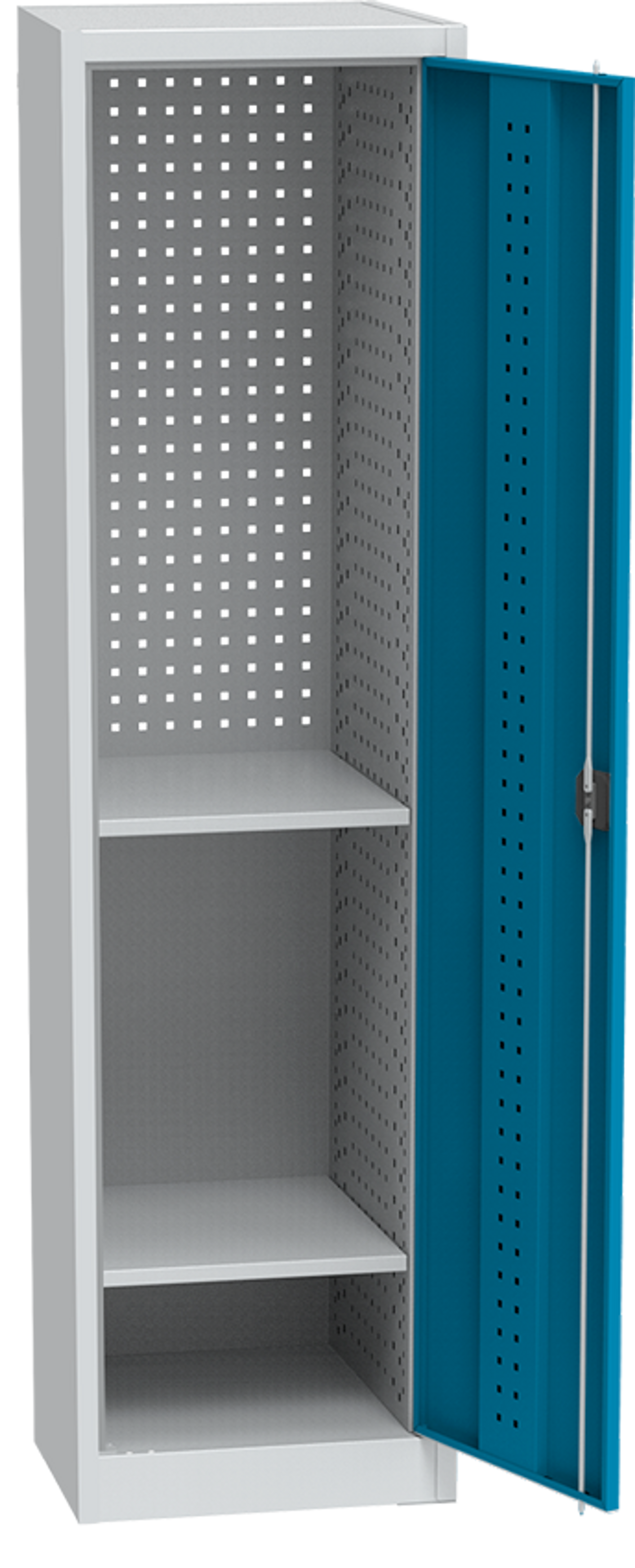 KOVOS schmaler Werkstatt-Werkzeugschrank, 2 Fachböden, geschweißt, gelocht, 505 x 500 x 1950 mm