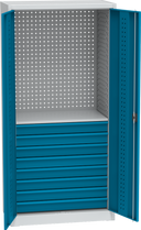 KOVOS Werkstatt-Schubladen-Werkzeugschrank, 1 Fachboden, 8 Schubladen, gelocht, 950 x 500 x 1950 mm