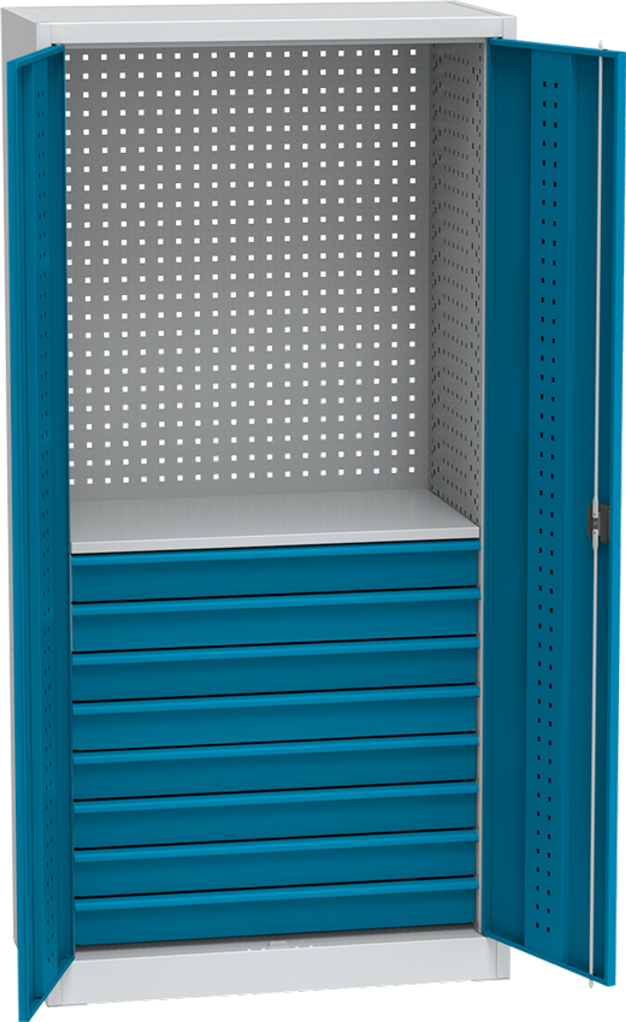 KOVOS Werkstatt-Schubladen-Werkzeugschrank, 1 Fachboden, 8 Schubladen, gelocht, 950 x 500 x 1950 mm