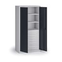 KOVOS Werkstatt-Schubladen-Werkzeugschrank, 3 Fachböden, 7 Schubladen, gelocht, 950 x 600 x 1950 mm, Graphit