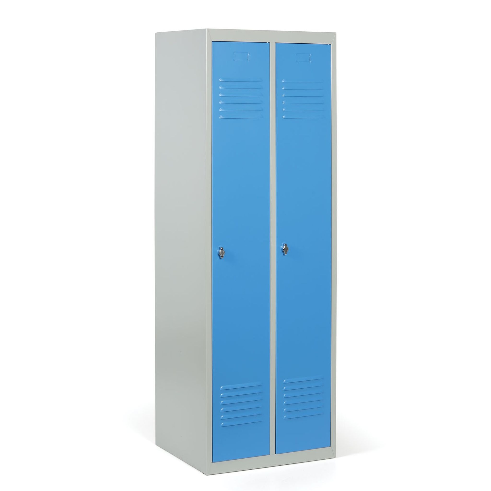 Kovová šatní skříňka ECONOMIC, demontovaná, modré dveře, otočný zámek