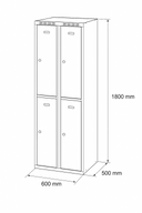 Kovová šatní skříňka s úložnými boxy, 4 boxy, 1800 x 600 x 500 mm, cylindrický zámek, červené dveře