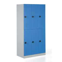 Kovová šatní skříňka s úložnými boxy, 6 boxů, 1850 x 900 x 500 mm, demont, kódový zámek, modré dveře