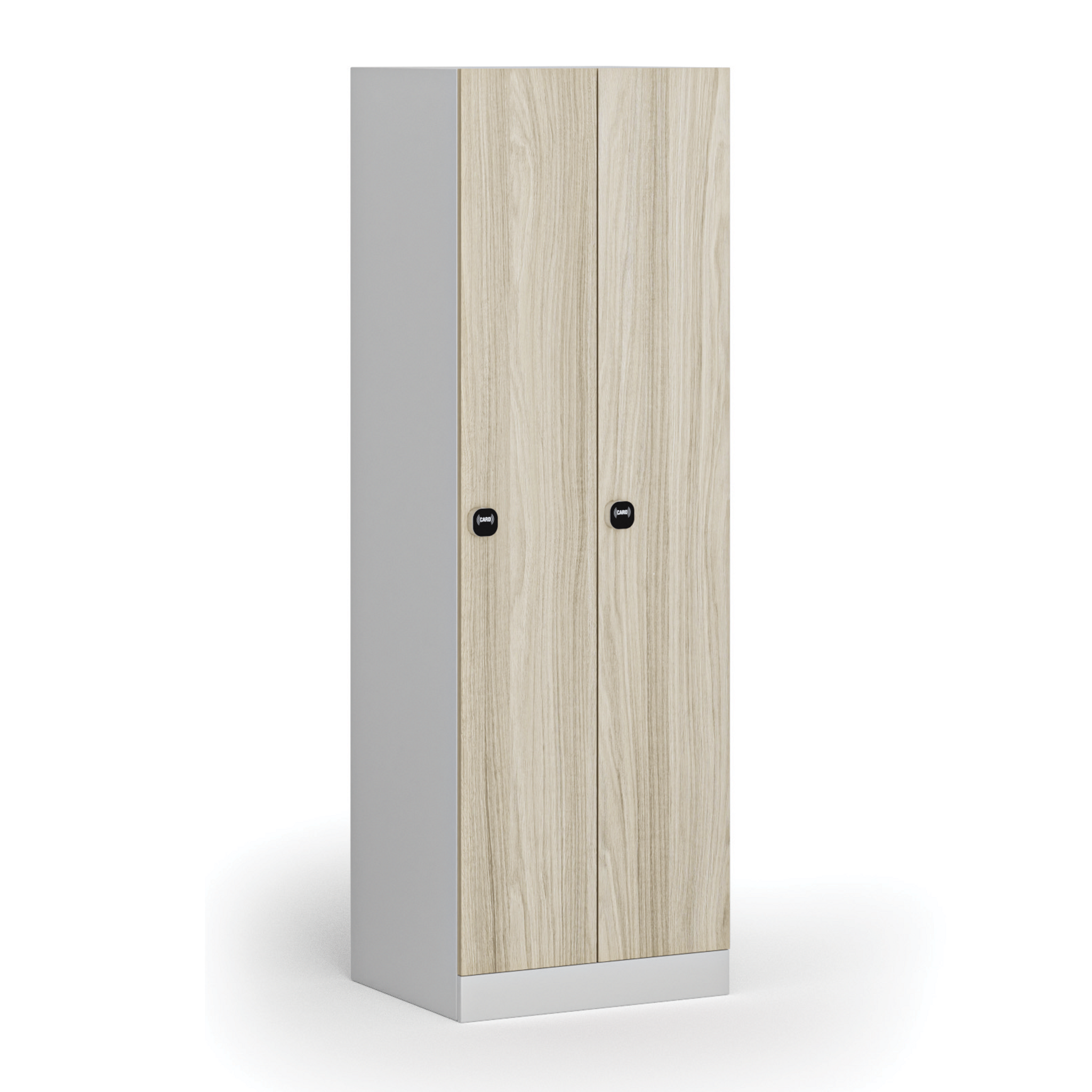 Kovová šatní skříňka S1, 2 oddíly, 1850 x 600 x 500 mm, RFID zámek, laminované dveře, dub přírodní