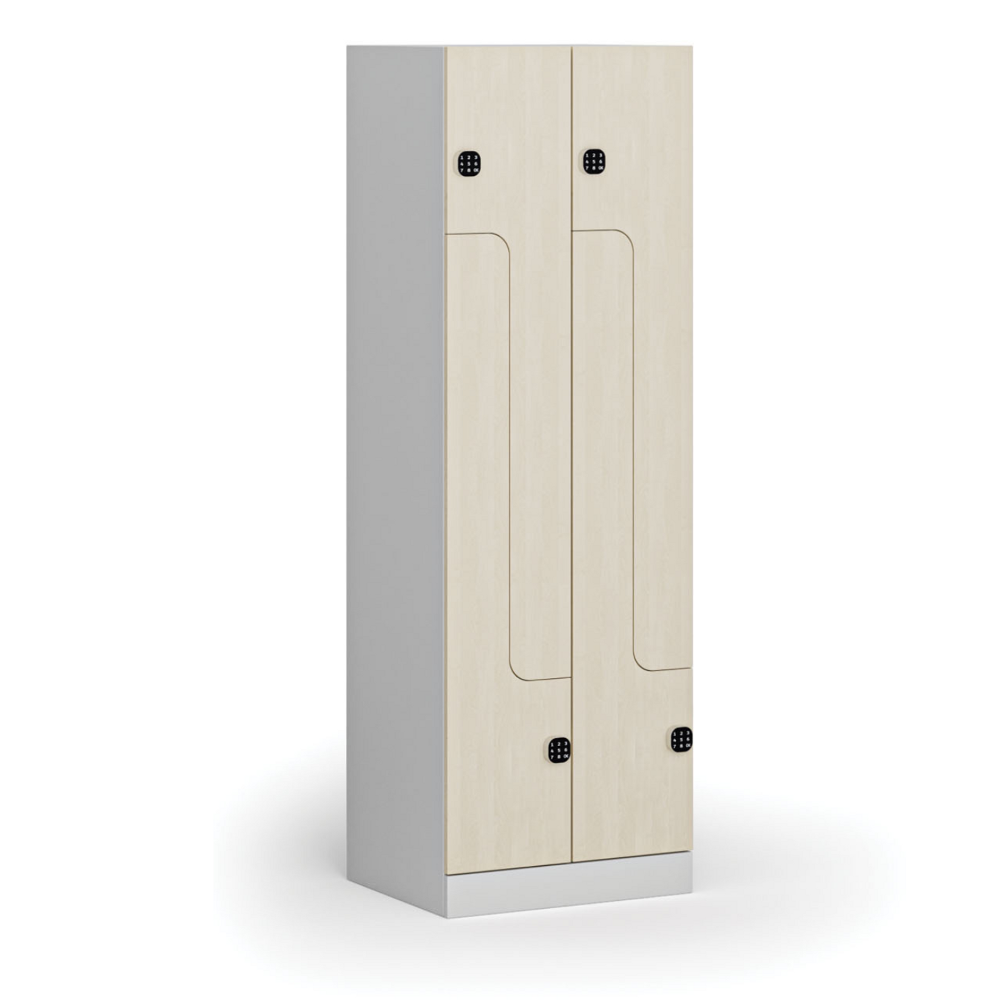 Kovová šatní skříňka S1 Z, 4 oddíly, 1850 x 600 x 500 mm, demont, kódový zámek, laminované dveře