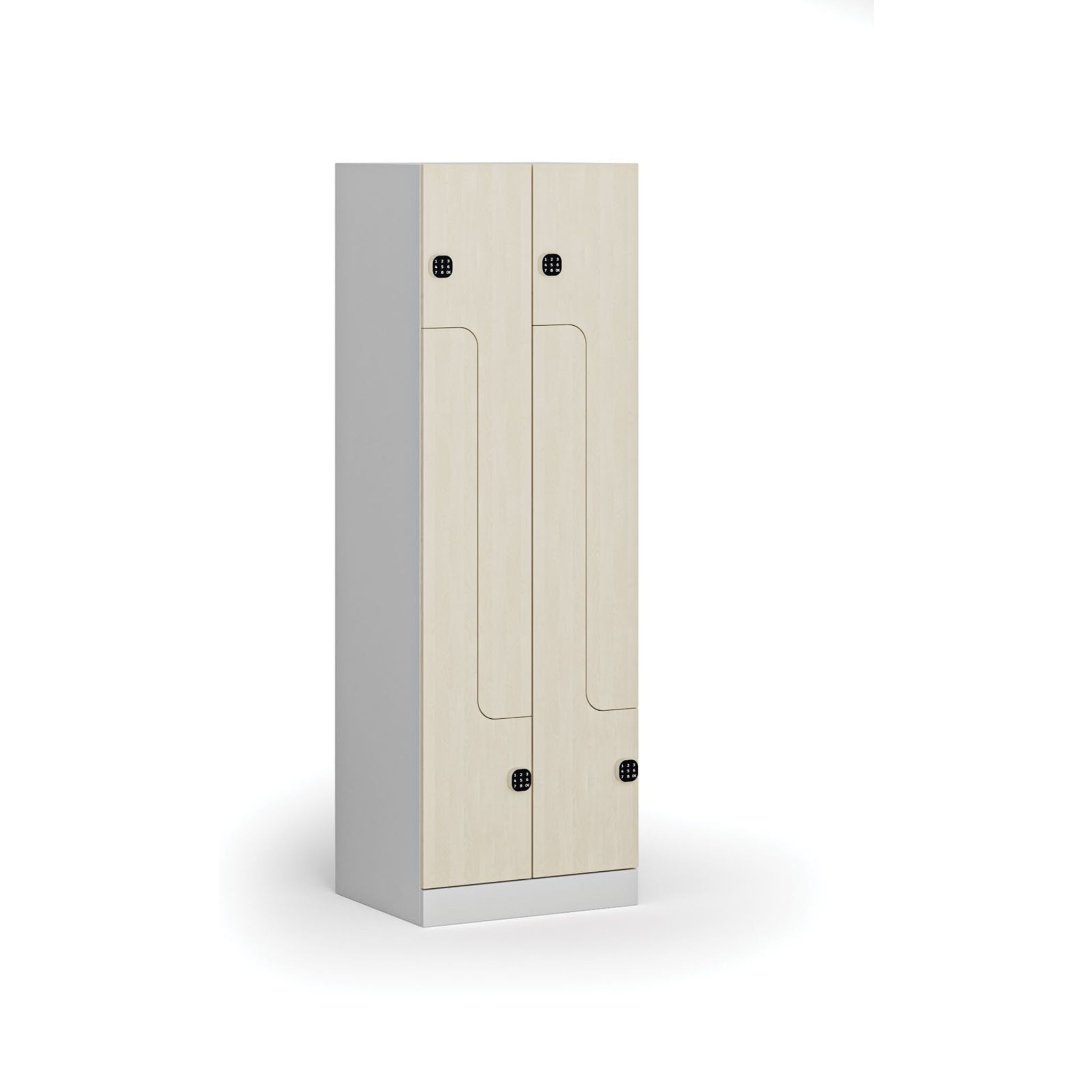 Kovová šatní skříňka S1 Z, 4 oddíly, 1850 x 600 x 500 mm, kódový zámek, laminované dveře
