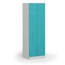 Kovová šatní skříňka S1 Z, 4 oddíly, 1850 x 600 x 500 mm, otočný zámek, zelené dveře