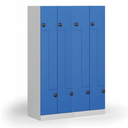 Kovová šatní skříňka S1 Z, 4 oddíly, 1850 x 600 x 500 mm, RFID zámek, červené dveře