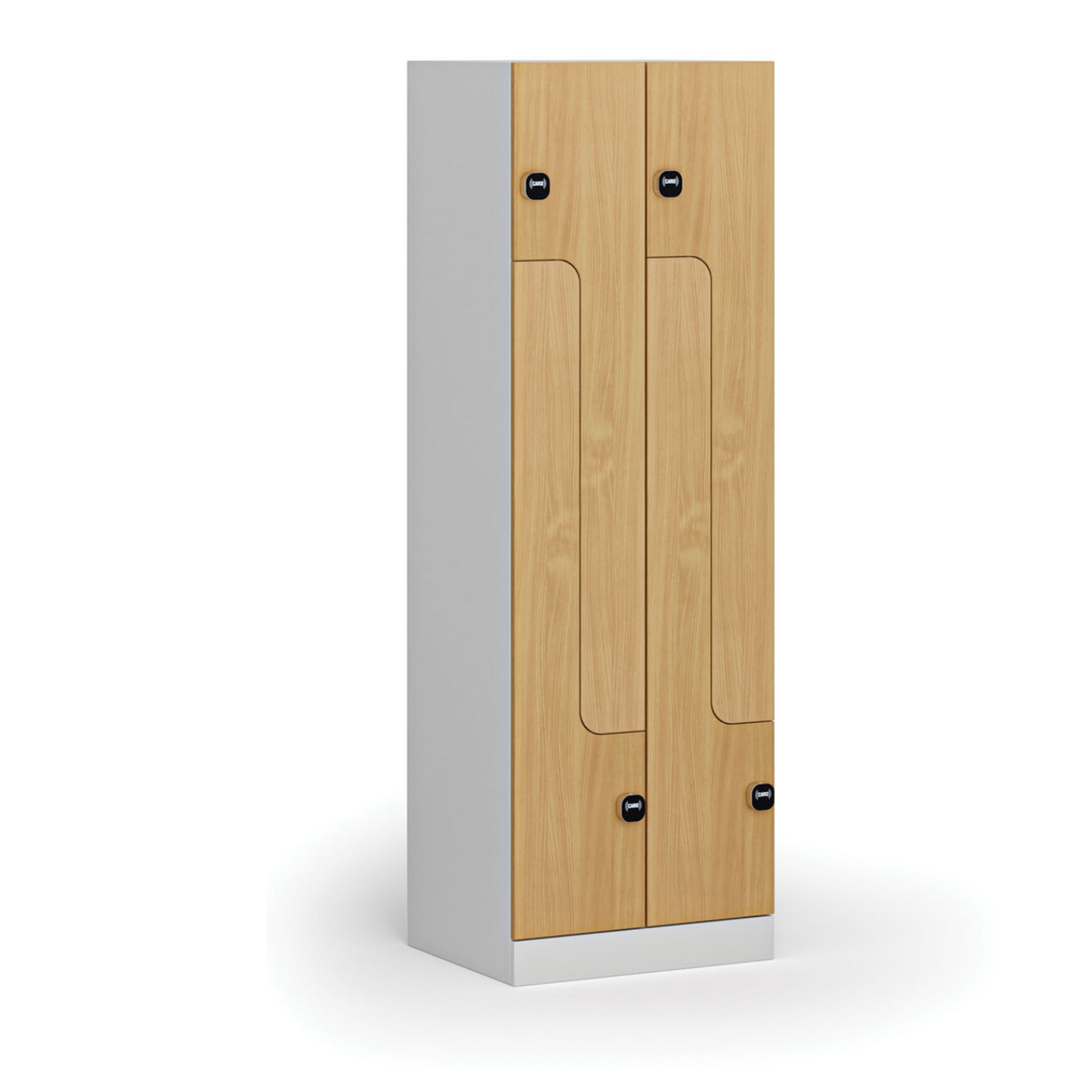 Kovová šatní skříňka S1 Z, 4 oddíly, 1850 x 600 x 500 mm, RFID zámek, laminované dveře, buk