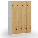 Kovová šatní skříňka S1 Z, 4 oddíly, 1850 x 600 x 500 mm, RFID zámek, laminované dveře, buk
