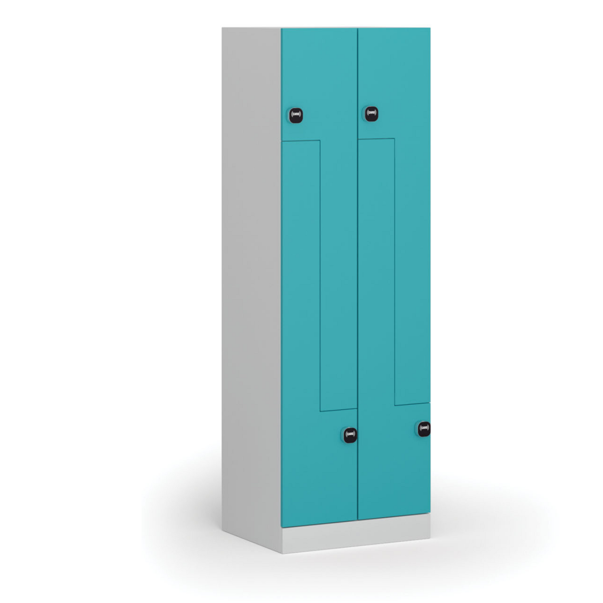 Kovová šatní skříňka S1 Z, 4 oddíly, 1850 x 600 x 500 mm, RFID zámek, zelené dveře