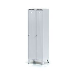 Kovová šatní skříňka S6 na nohách, 2 oddíly, 1920 x 600 x 500 mm, otočný zámek, šedé dveře