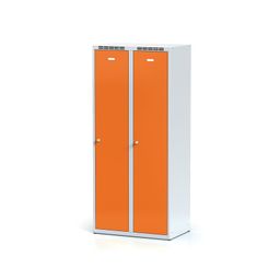 Kovová šatní skříňka S6 s mezistěnou, 2 oddíly, 1800 x 800 x 500 mm, cylindrický zámek, oranžové dveře
