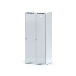 Kovová šatní skříňka S6 s mezistěnou, 2 oddíly, 1800 x 800 x 500 mm, cylindrický zámek, šedé dveře