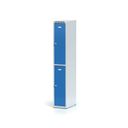 Kovová šatní skříňka S6 s úložnými boxy, 2 boxy, 1800 x 300 x 500 mm, cylindrický zámek, modré dveře